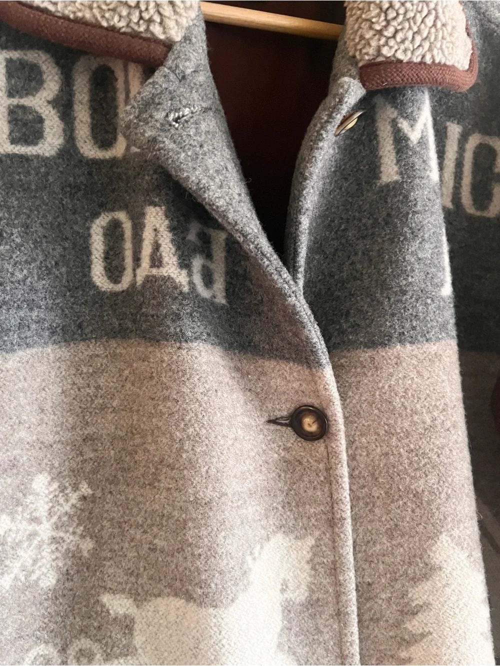 Vintage Gallery Womens Brown & Gray Wool-Blend Pea Coat with Sherpa Collar warm